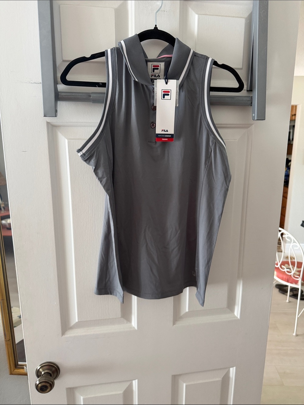 FILA Gray Sleeveless Polo Tank with White Trim